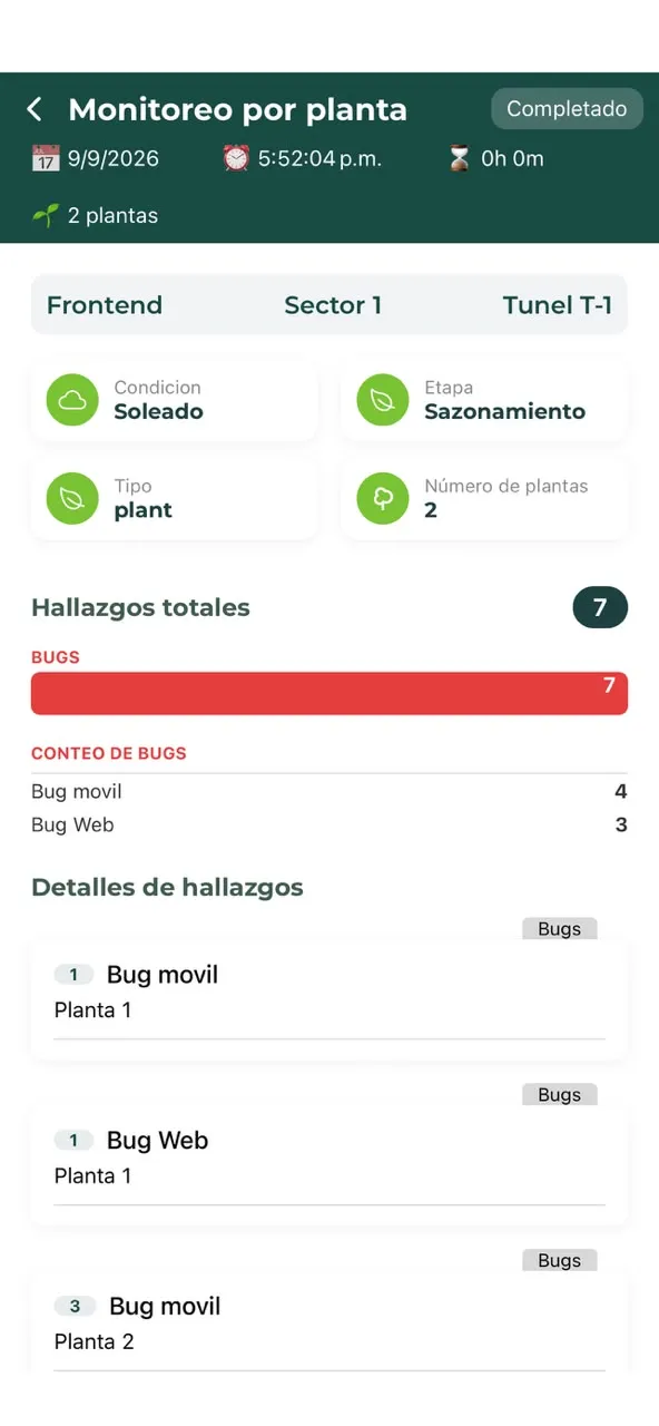 La app de Scout mostrando los hallazgos de un monitoreo